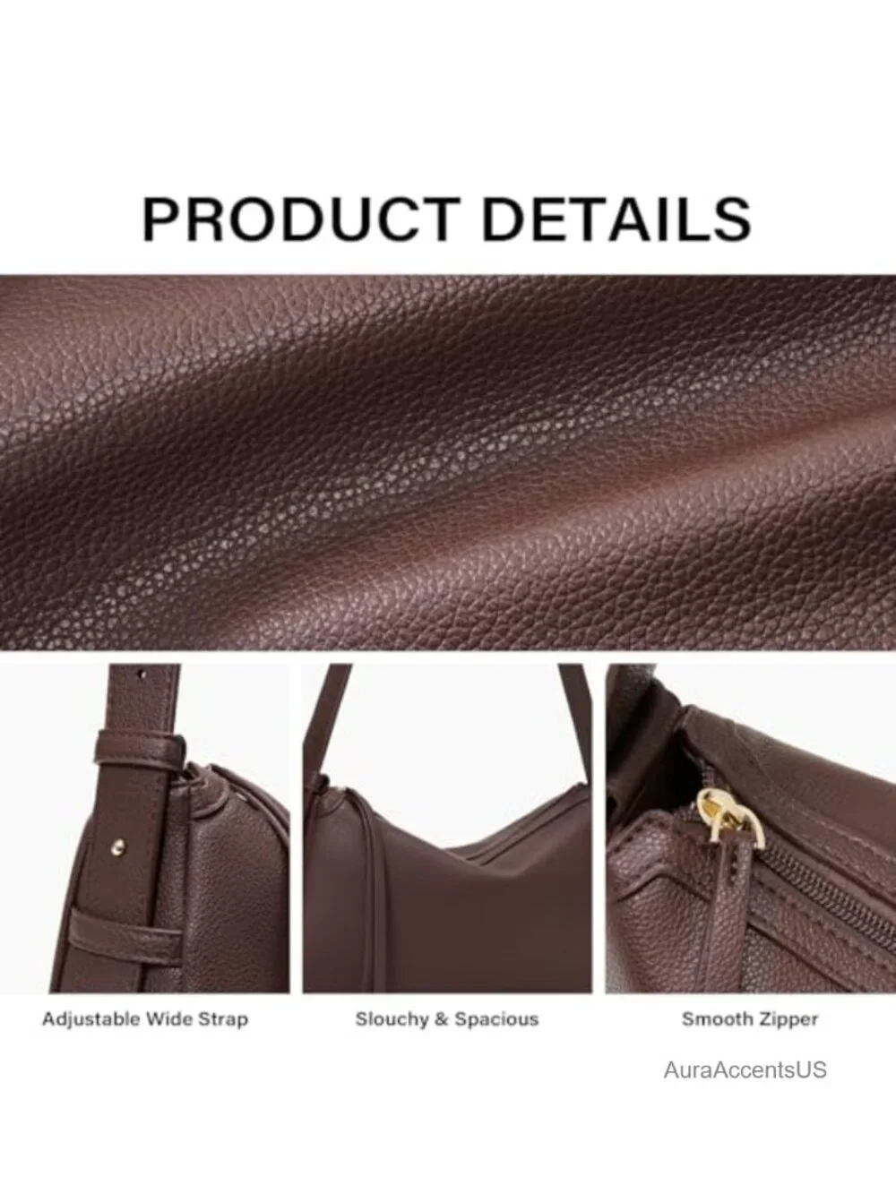 Women's Hobo Shoulder Bag Pebbled Vegan Leather Small Purse